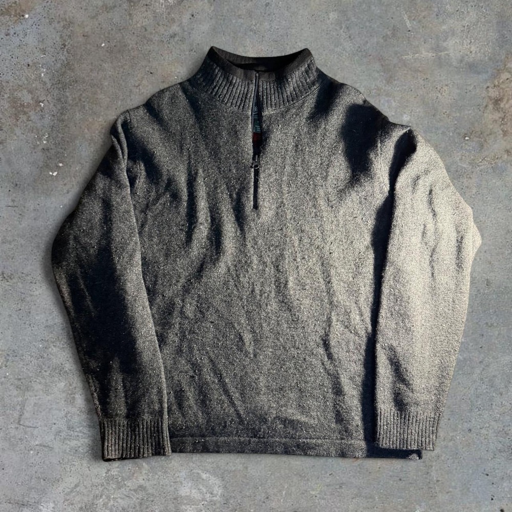 Woolrich Mens Gray Wool Blend Quarter Zip Sweater Large Outdoor Pullover